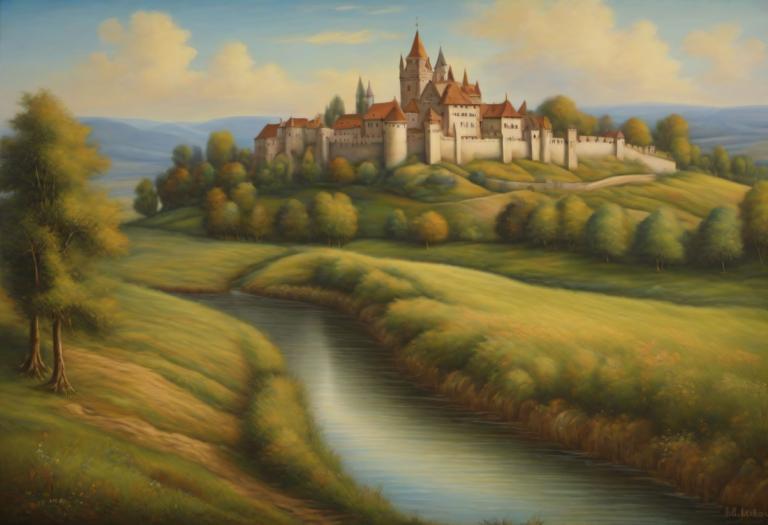 Pastel,Pastel, Naturaleza, paisaje medieval europeo, no humanos, escenario, al aire libre, nube, cielo, árbol