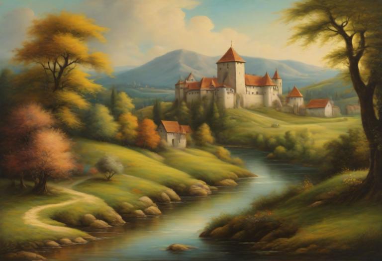 Pastel,Pastel, Narava, srednjeveška evropska pokrajina, brez ljudi, kulisa, drevo, na prostem, nebo, oblak