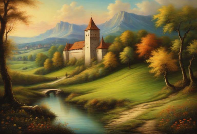 Pastel,Pastel, Naturaleza, paisaje medieval europeo, no humanos, escenario, árbol, al aire libre, cielo, nube