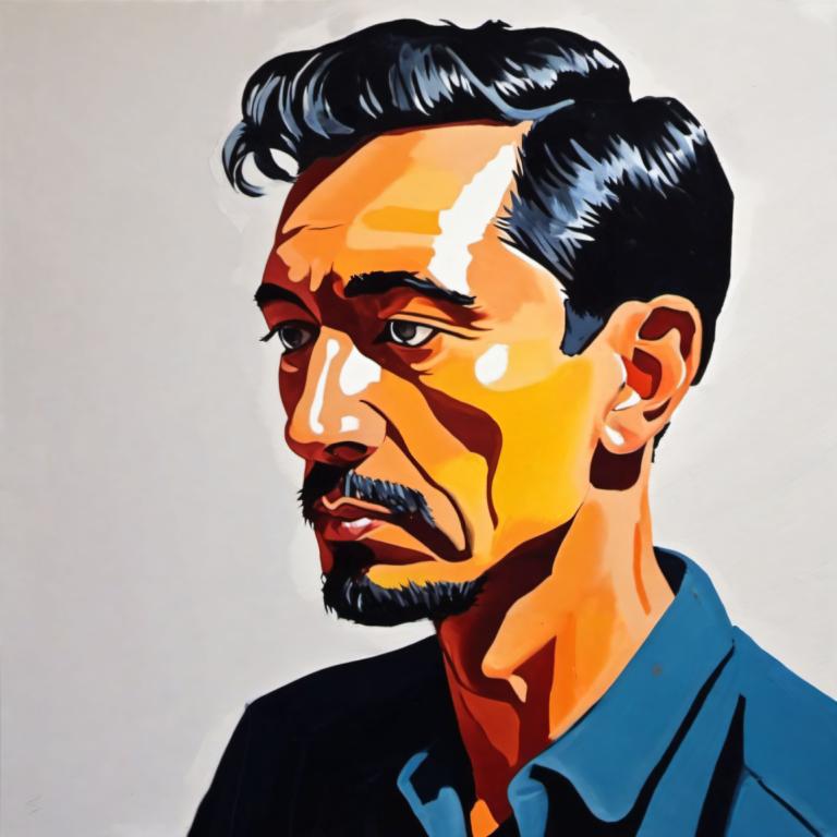 Gouache,Gouache, People, man, 1boy, male focus, solo, facial hair, black hair, mustache, shirt, black eyes