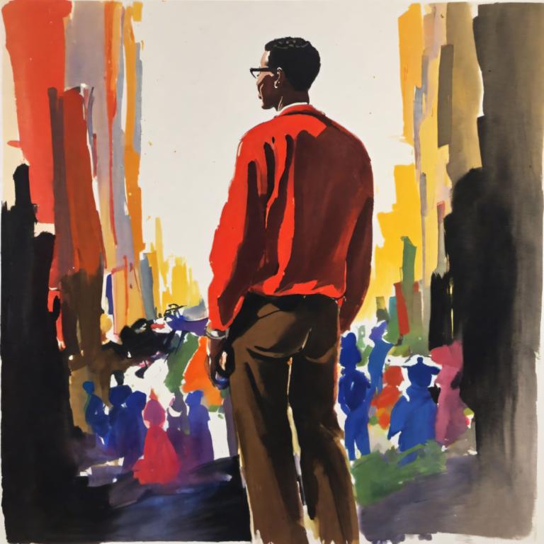 Gouache,Gouache, Gente, hombre, 1 chico, enfoque masculino, pantalones, pelo negro, desde atrás