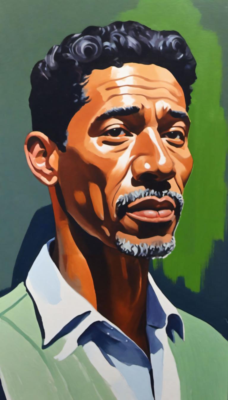 Gouache,Gouache, People, man, 1boy, male focus, solo, facial hair, black hair, mustache, shirt, dark skin