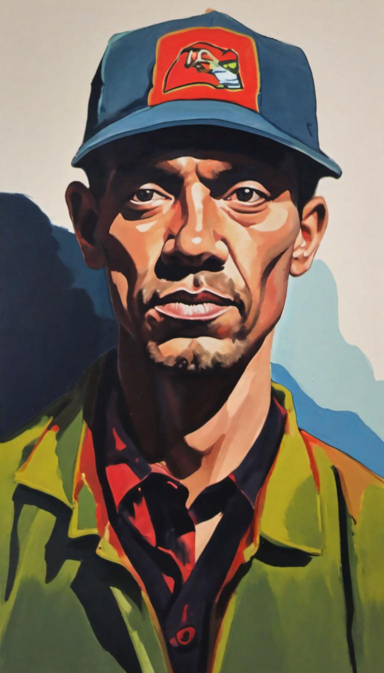 Gouache,Gouache, People, man, 1boy, male focus, hat, solo, facial hair, shirt, uniform, necktie, black hair