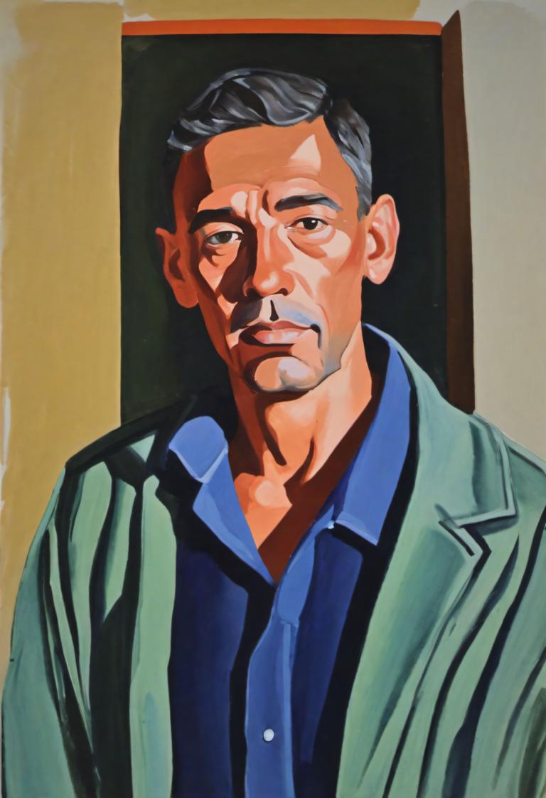 Gouache,Gouache, Gente, hombre, 1 chico, enfoque masculino, solo, camisa, vello facial, pelo negro, Pelo gris