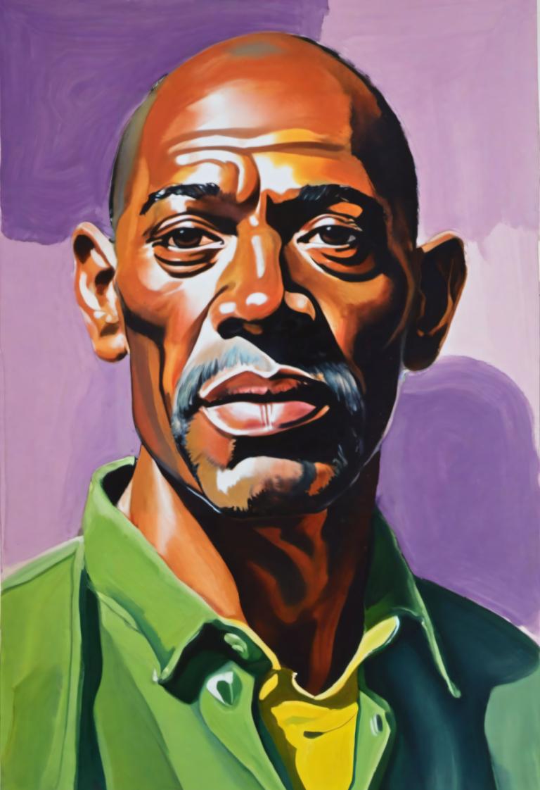 Gouache,Gouache, People, man, 1boy, male focus, facial hair, solo, bald, dark skin, dark-skinned male, beard