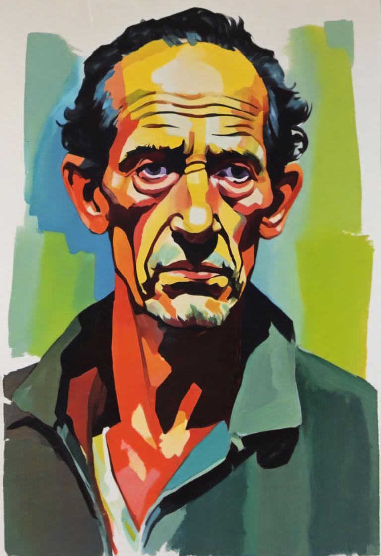 Gouache,Gouache, Mensen, man, 1 jongen, mannelijke focus, solo, gezichtshaar, zwart haar, kijken naar kijker