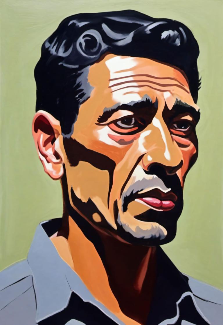 Gouache,Gouache, People, man, 1boy, solo, male focus, black hair, facial hair, simple background, black eyes