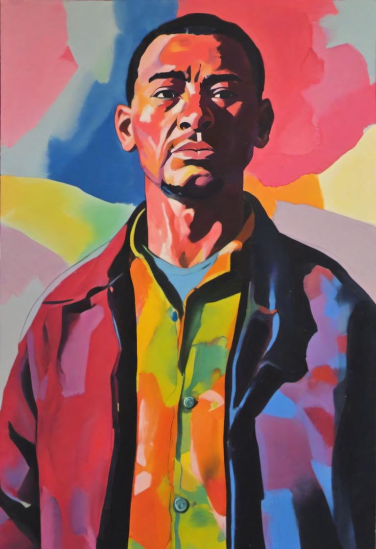 Gouache,Gouache, Menschen, Mann, 1Junge, männlicher Fokus, Solo, Jacke, schwarzes Haar, Hemd, Oberkörper