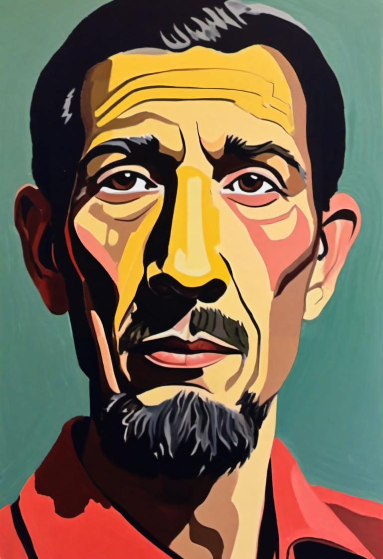 Gouache,Gouache, People, man, 1boy, male focus, facial hair, solo, black hair, mustache, beard, brown eyes