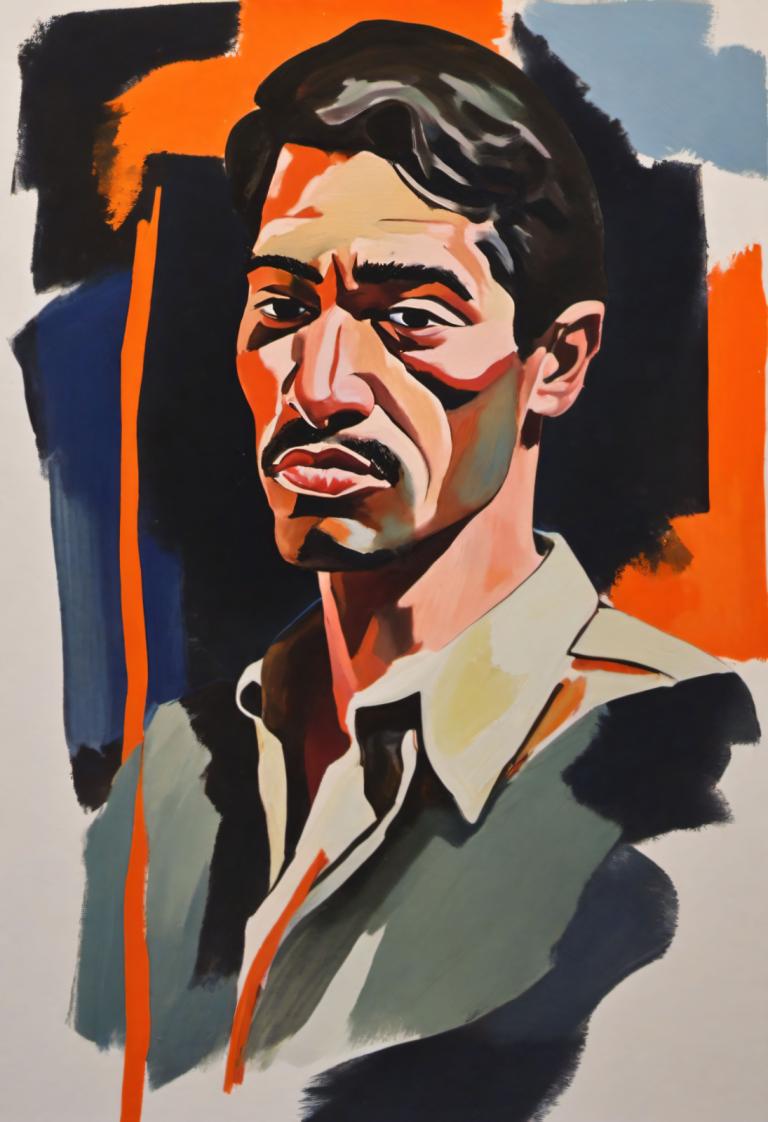 Gouache,Gouache, Gente, hombre, 1 chico, solo, enfoque masculino, pelo negro, camisa, camisa de cuello