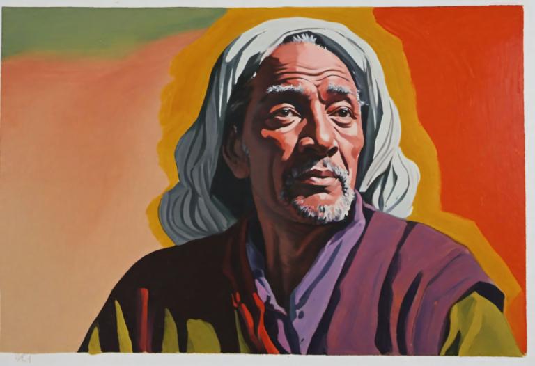 Gouache,Gouache, Gente, hombre, 1 chico, enfoque masculino, vello facial, solo, viejo, barba, Pelo gris