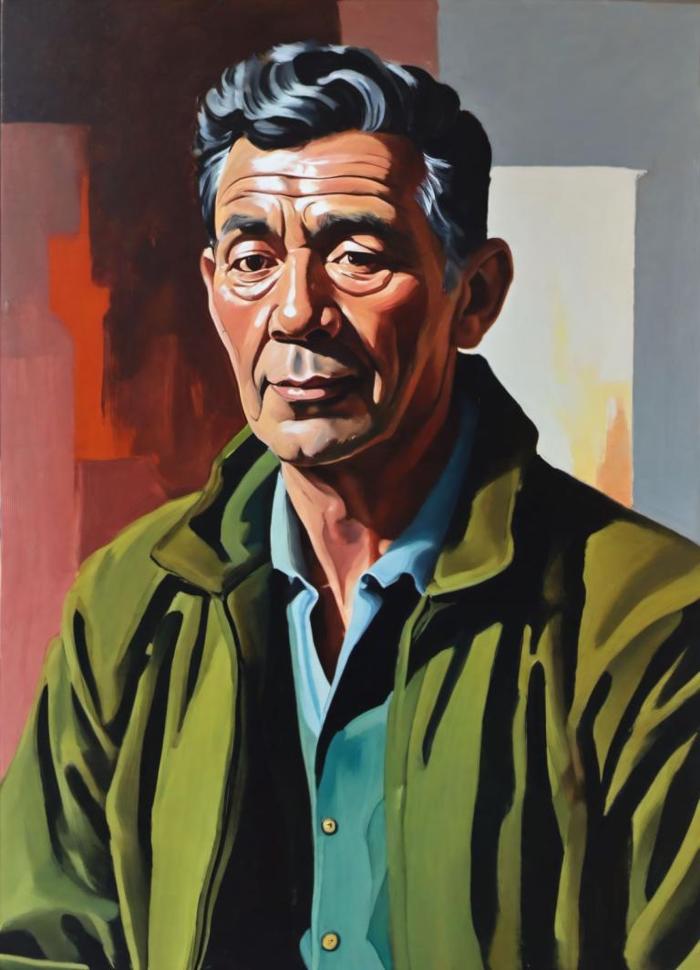 Gouache,Gouache, People, man, 1boy, male focus, solo, black hair, old, jacket, shirt, upper body