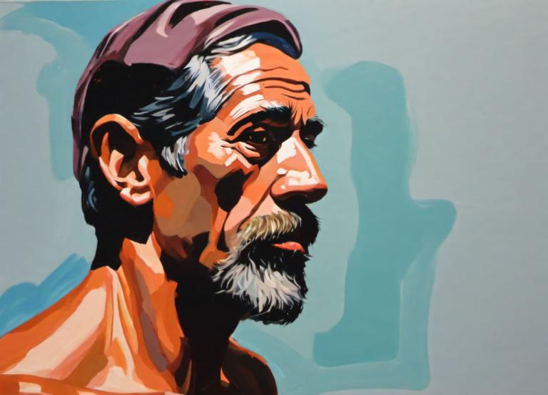 Gouache,Gouache, People, man, male focus, 1boy, facial hair, solo, beard, old, mustache, shadow, old man