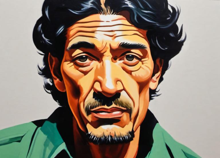 Gouache,Gouache, People, man, 1boy, facial hair, male focus, solo, black hair, mustache, beard, portrait