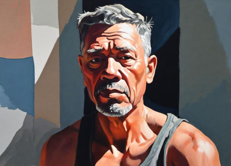 Gouache,Gouache, People, man, 1boy, male focus, solo, facial hair, old, white hair, mustache, old man