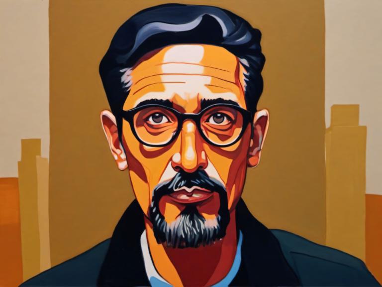 Gouache,Gouache, People, man, 1boy, male focus, facial hair, solo, glasses, black hair, beard, mustache