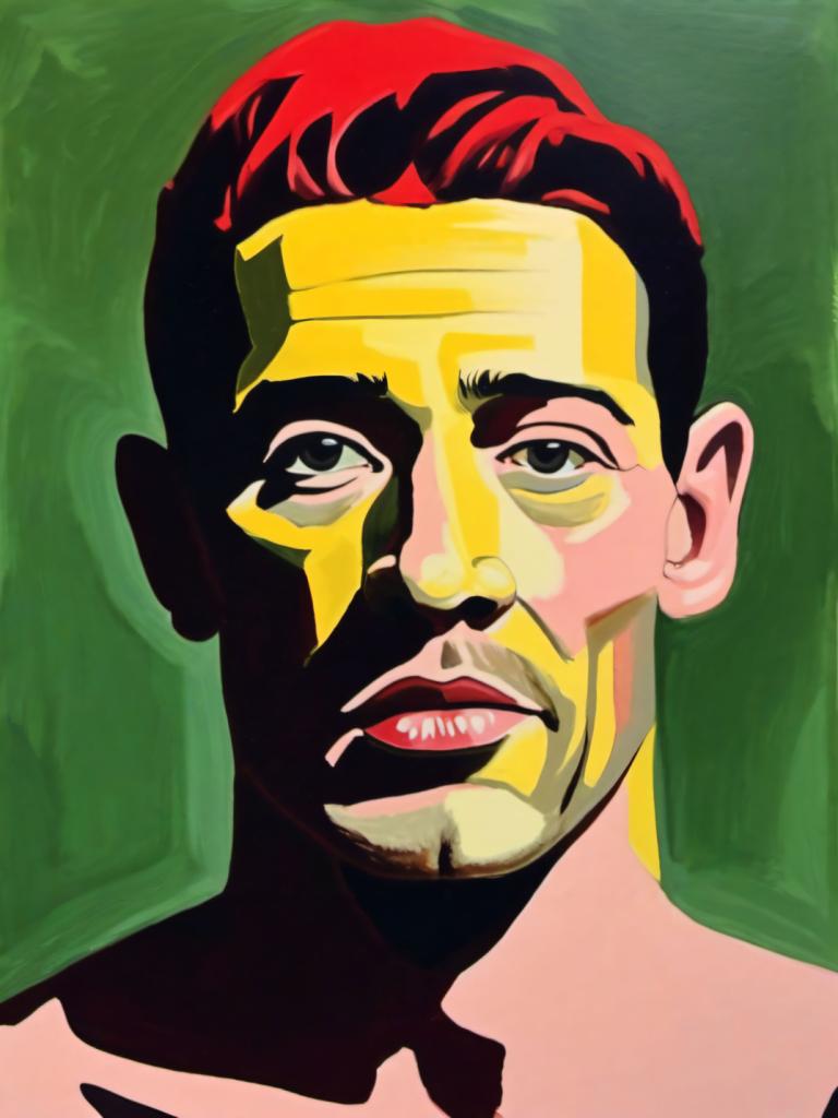 Gouache,Gouache, Gente, hombre, 1 chico, enfoque masculino, solo, cabello rojo, retrato, fondo verde