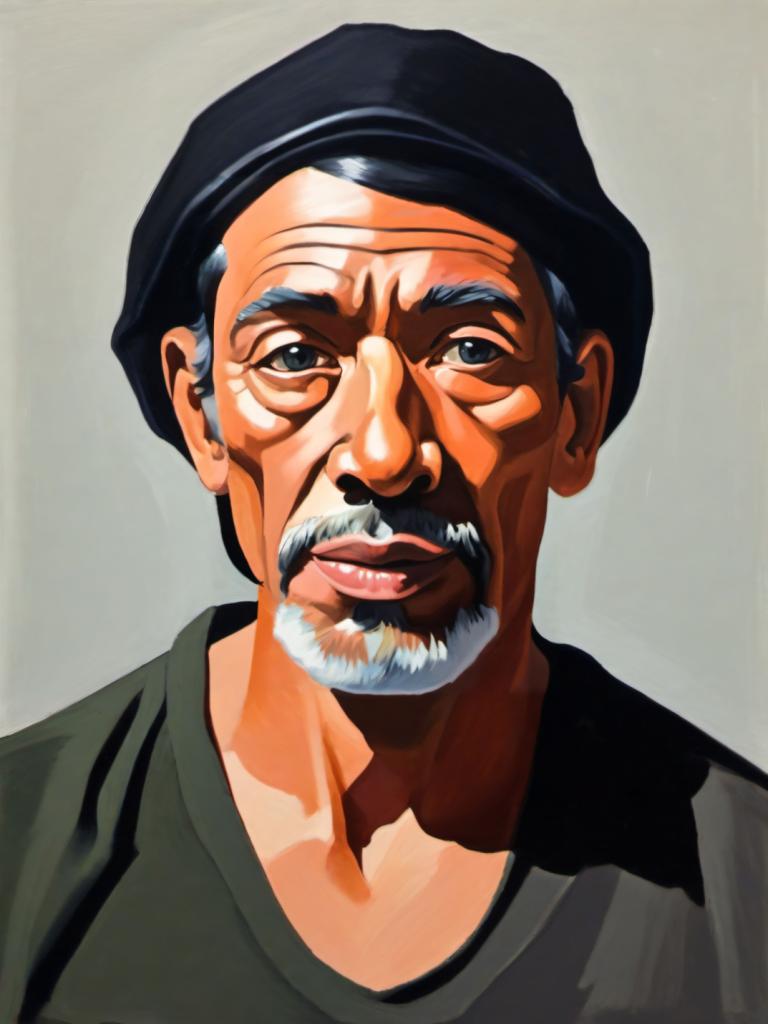 Gouache,Gouache, People, man, 1boy, male focus, solo, facial hair, beard, mustache, black hair