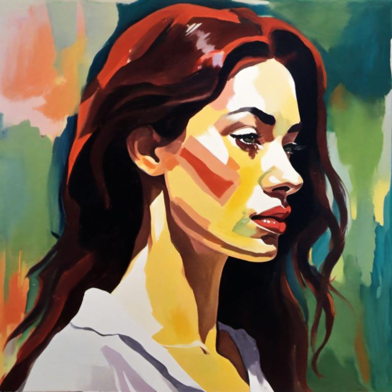 Gouache,Gouache, People, woman, 1girl, solo, facepaint, long hair, brown hair, brown eyes, red lips, lips