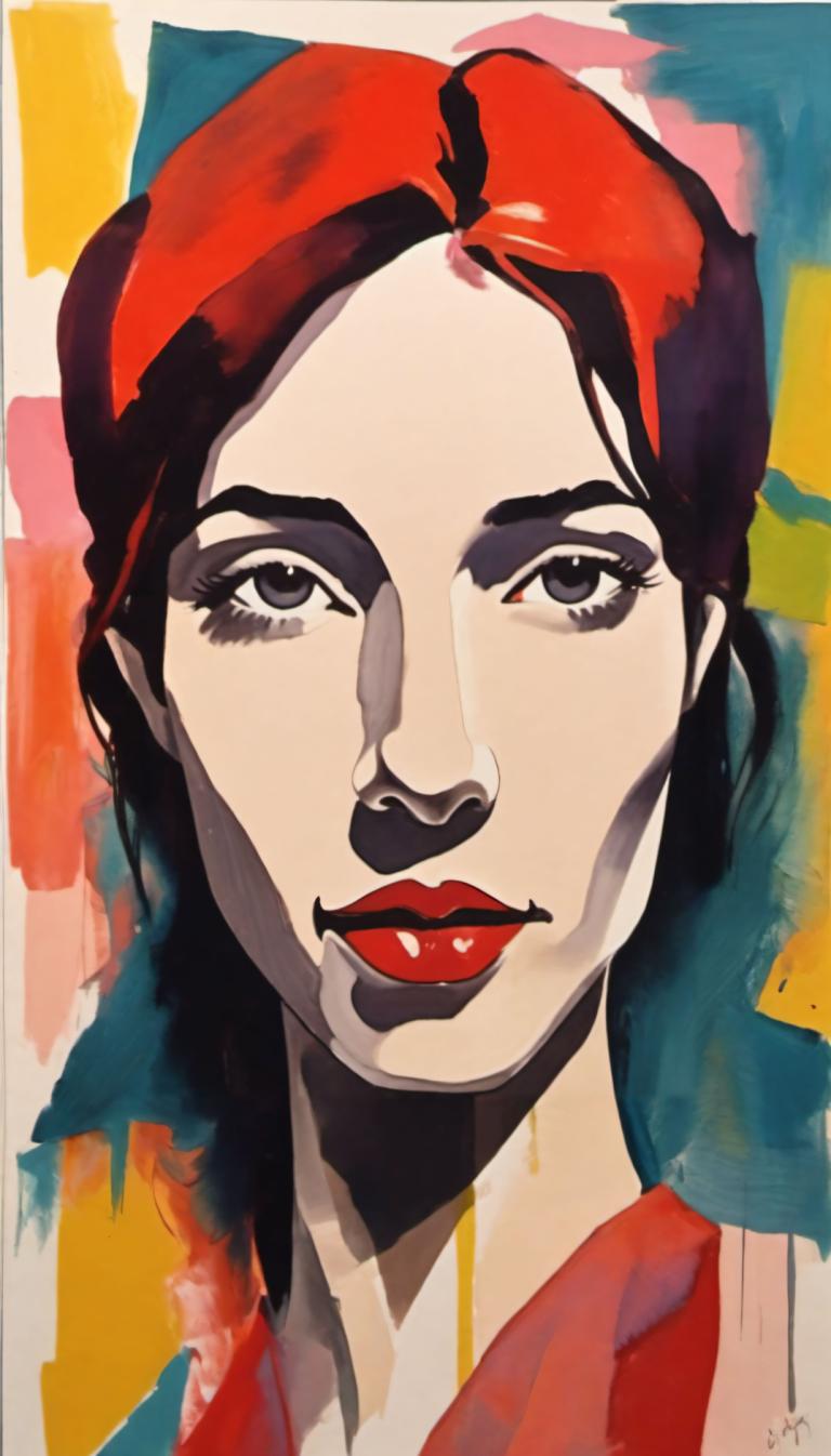 Gouache,Gouache, People, woman, solo, 1girl, black eyes, black hair, portrait, makeup, looking at viewer