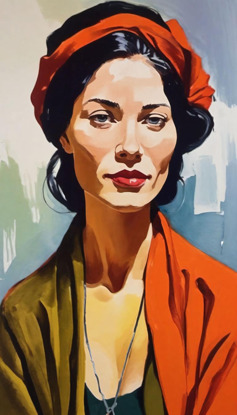 Gouache,Gouache, People, woman, 1girl, solo, jewelry, black hair, necklace, makeup, lipstick, lips, hairband