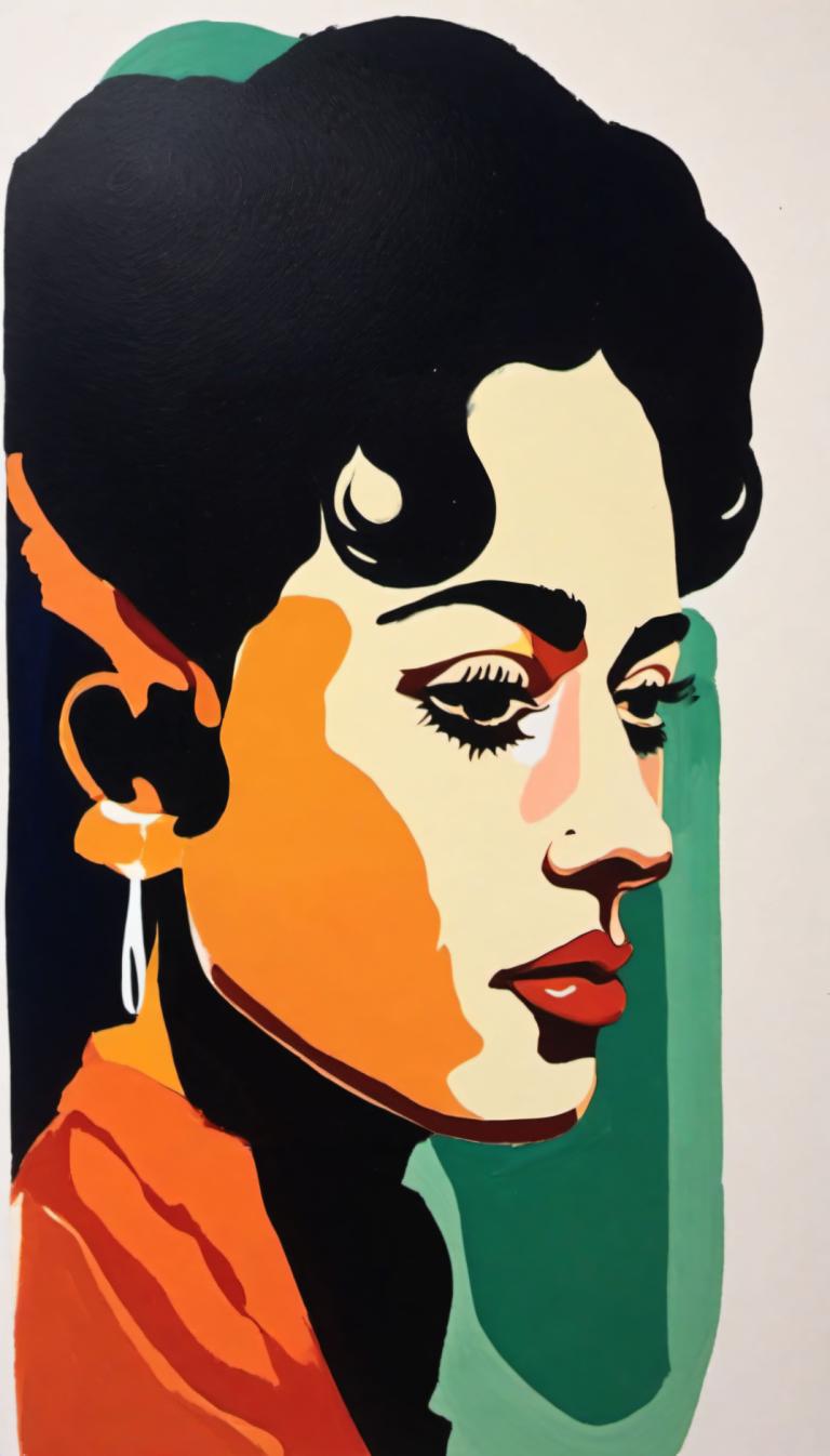 Gouache,Gouache, People, woman, 1girl, solo, jewelry, earrings, black hair, portrait, black eyes, shadow