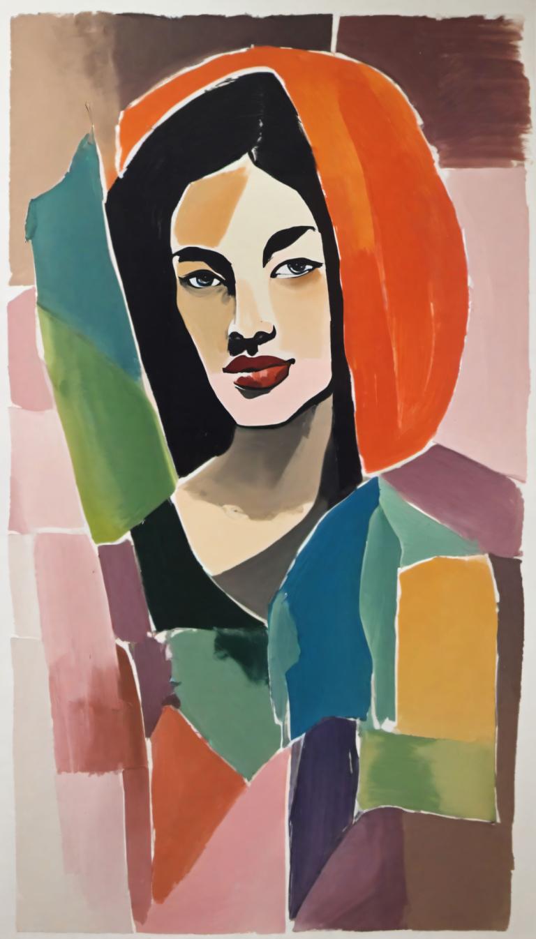 Gouache,Gouache, People, woman, solo, 1girl, black hair, black eyes, upper body, looking at viewer