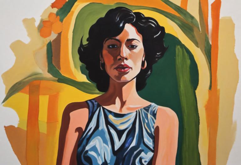 Gouache,Gouache, People, woman, 1girl, solo, black hair, upper body, black eyes, dress, lips