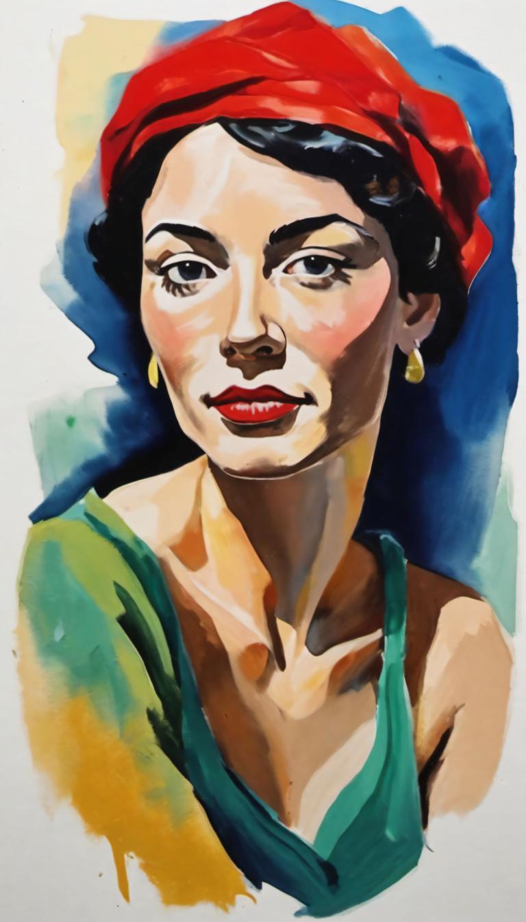 Gouache,Gouache, Menschen, Frau, 1Mädchen, Solo, Schmuck, Ohrringe, schwarzes Haar, Lippenstift, bilden