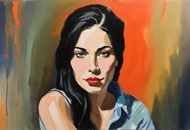 Gouache,Gouache, People, woman, 1girl, solo, black hair, red lips, long hair, lipstick, makeup