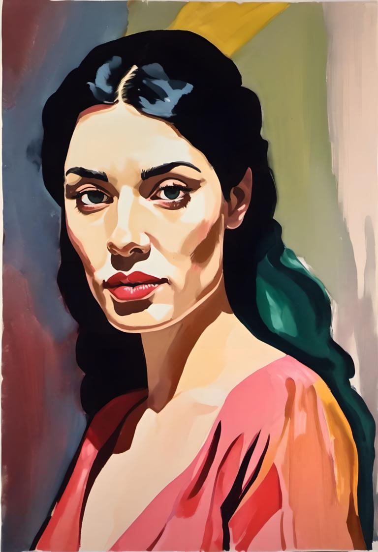 Gouache,Gouache, People, woman, solo, 1girl, black hair, long hair, looking at viewer, lipstick, makeup