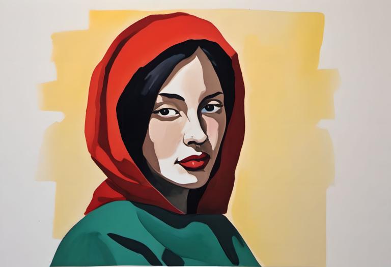 Gouache,Gouache, Gente, mujer, solo, pelo negro, 1 chica, capucha, constituir, lápiz labial, labios rojos