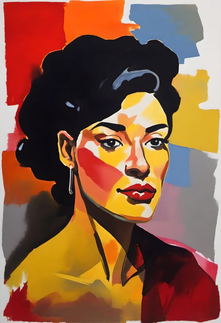 Gouache,Gouache, People, woman, solo, jewelry, earrings, 1girl, black hair, black eyes, facepaint, afro