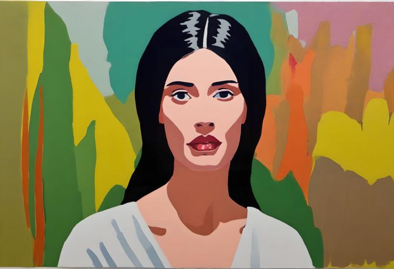 Gouache,Gouache, People, woman, 1girl, solo, black hair, long hair, shirt, looking at viewer, white shirt