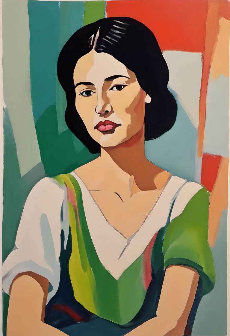 Gouache,Gouache, People, woman, solo, 1girl, black hair, black eyes, shirt, short sleeves, upper body