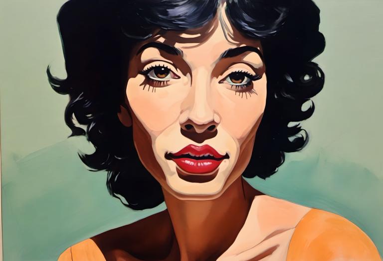 Gouache,Gouache, People, woman, 1girl, solo, black hair, brown eyes, makeup, lipstick, red lips