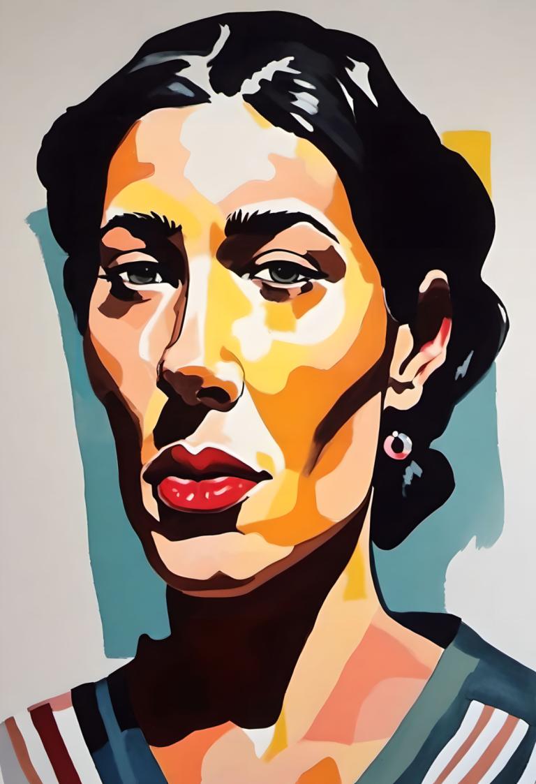 Gouache,Gouache, People, woman, solo, 1girl, black hair, earrings, jewelry, shadow, lipstick, portrait