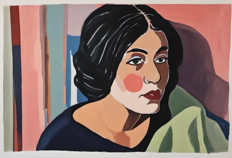 Gouache,Gouache, Gente, mujer, solo, 1 chica, pelo negro, ojos negros, la camisa negra, camisa, labios rojos