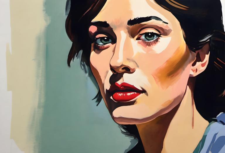 Gouache,Gouache, Gente, mujer, solo, labios rojos, ojos verdes, Pelo castaño, pelo negro, constituir