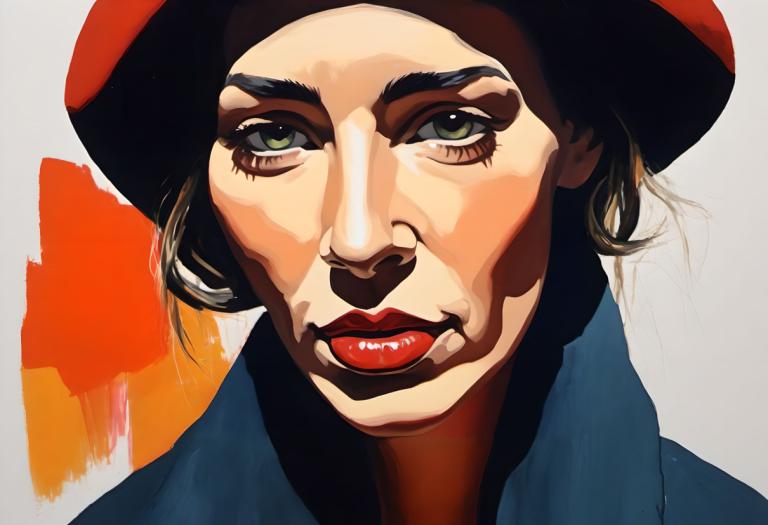 Gouache,Gouache, People, woman, solo, hat, 1boy, male focus, green eyes, makeup, lipstick, red lips, portrait