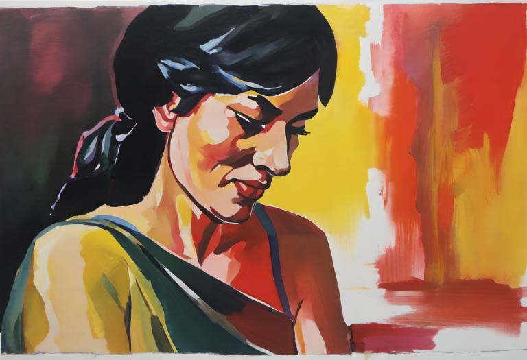 Gouache,Gouache, People, woman, solo, black hair, 1boy, male focus, upper body, 1girl, shirt, black eyes