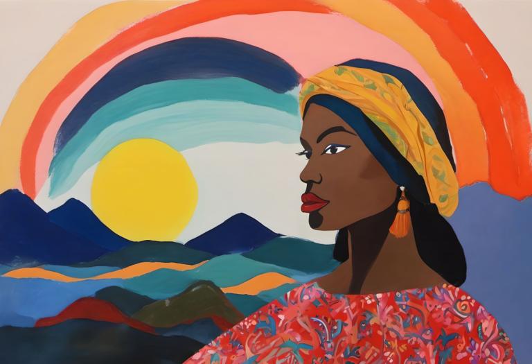 Gouache,Gouache, People, woman, 1girl, dark skin, solo, dark-skinned female, earrings, jewelry, black hair