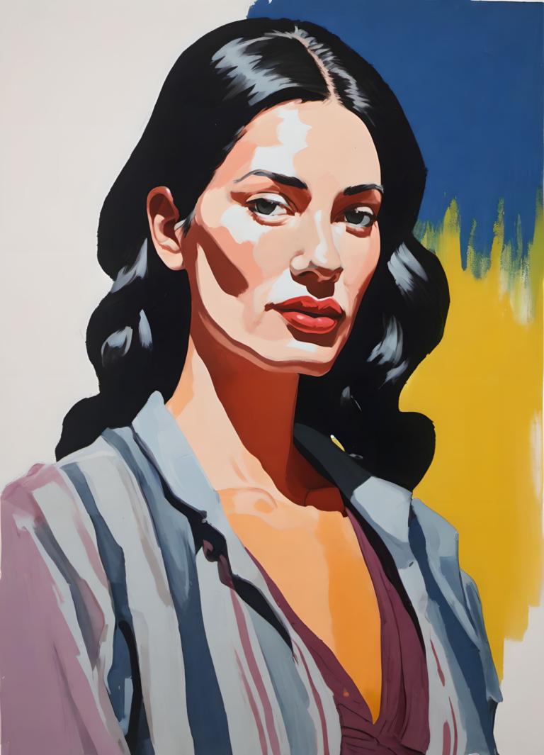 Gouache,Gouache, People, woman, 1girl, solo, black hair, long hair, facepaint, black eyes, upper body, lips