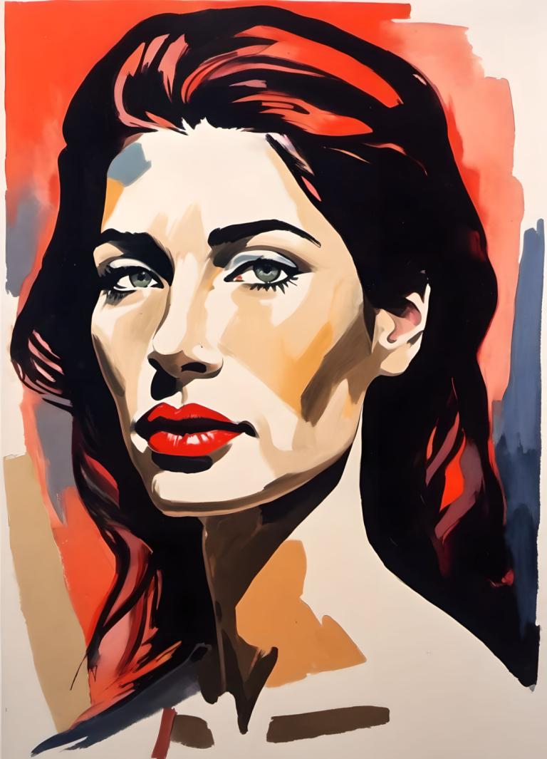 Gouache,Gouache, People, woman, solo, 1girl, red lips, makeup, portrait, long hair, looking at viewer