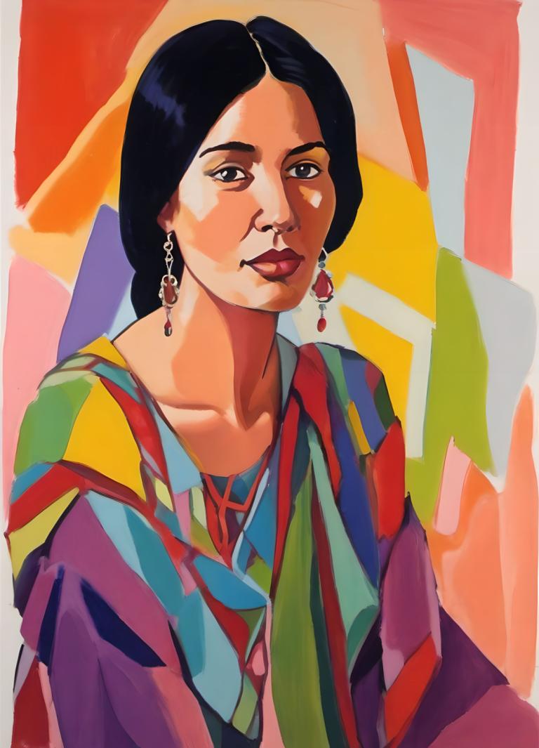 Gouache,Gouache, People, woman, solo, 1girl, earrings, black hair, jewelry, black eyes, upper body