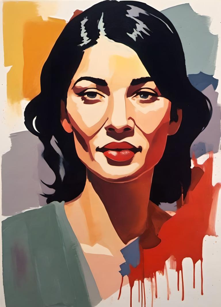 Gouache,Gouache, Mensen, vrouw, solo, zwart haar, zwarte ogen, portret, kijken naar kijker, mannelijke focus