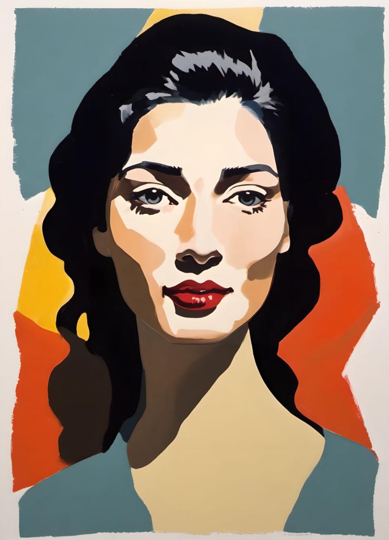 Gouache,Gouache, People, woman, solo, 1girl, black hair, red lips, makeup, portrait, lipstick