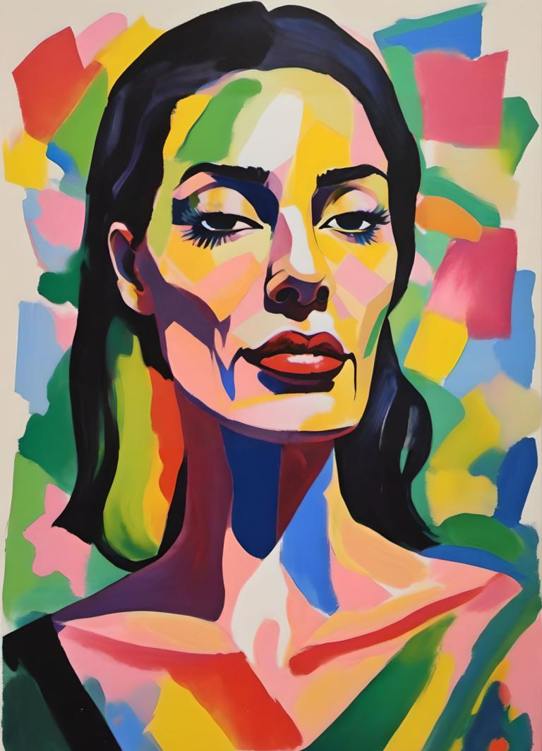 Gouache,Gouache, People, woman, solo, 1girl, black hair, portrait, long hair, black eyes, parted lips, makeup