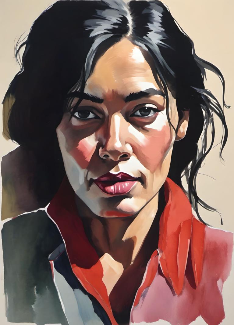 Gouache,Gouache, Gente, mujer, solo, pelo negro, enfoque masculino, 1 chico, ojos negros