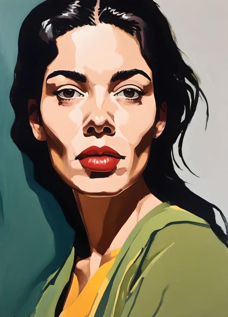 Gouache,Gouache, People, woman, solo, black hair, red lips, 1girl, long hair, lipstick, makeup